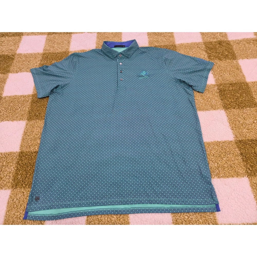 Greyson Bighorn Golf Polo Shirt XXL Teal Geometric Diamond Print Short Sleeve